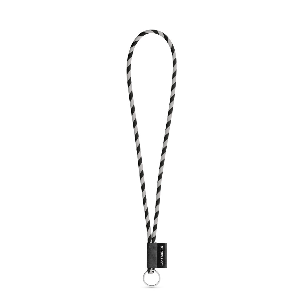 75093. SET Lanyard TUBE Long (Ø 7 mm) met ring Ø 32 mm - Zwart, Grijs