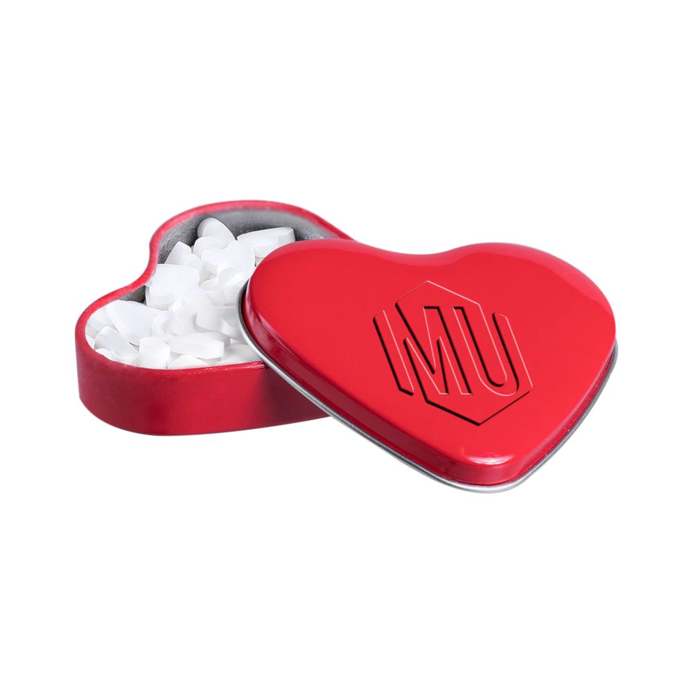 Hartenblikje met embossing en gevuld met pepermunt - Rood
