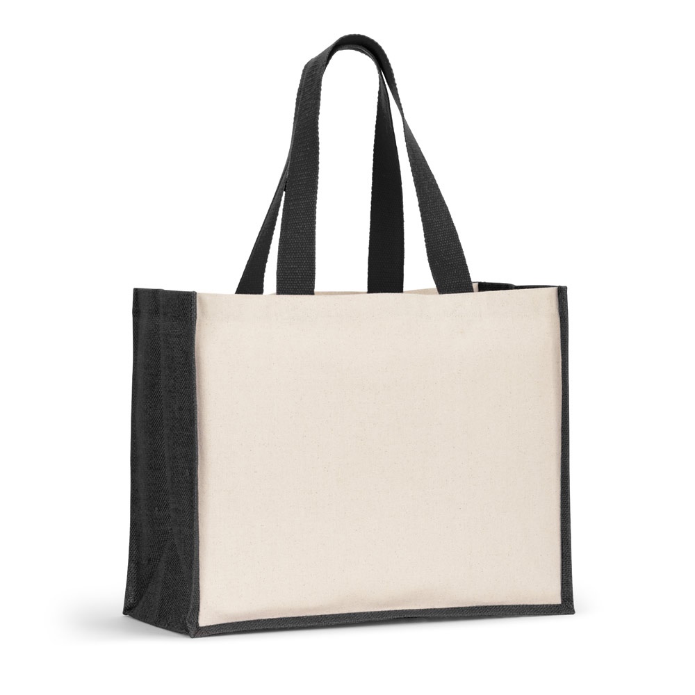 HELSINQUE COLOUR. Canvas tas (320 g/m²), met bodem en zijkanten van gelamineerd jute (350 g/m²) in kleuren - Zwart