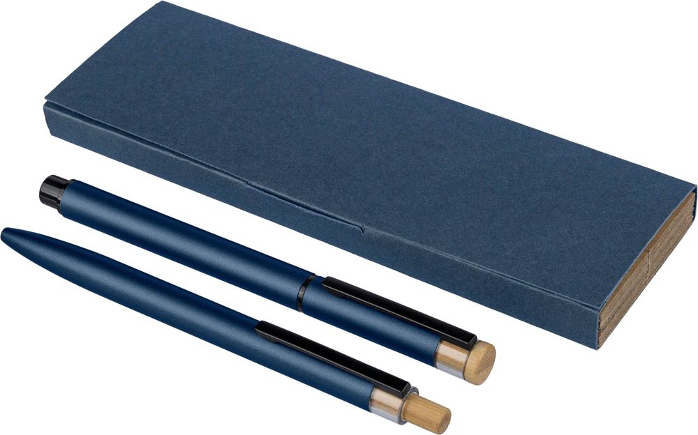 Gerecycled aluminium luxe schrijfset 2-delig Ilaria - blauw