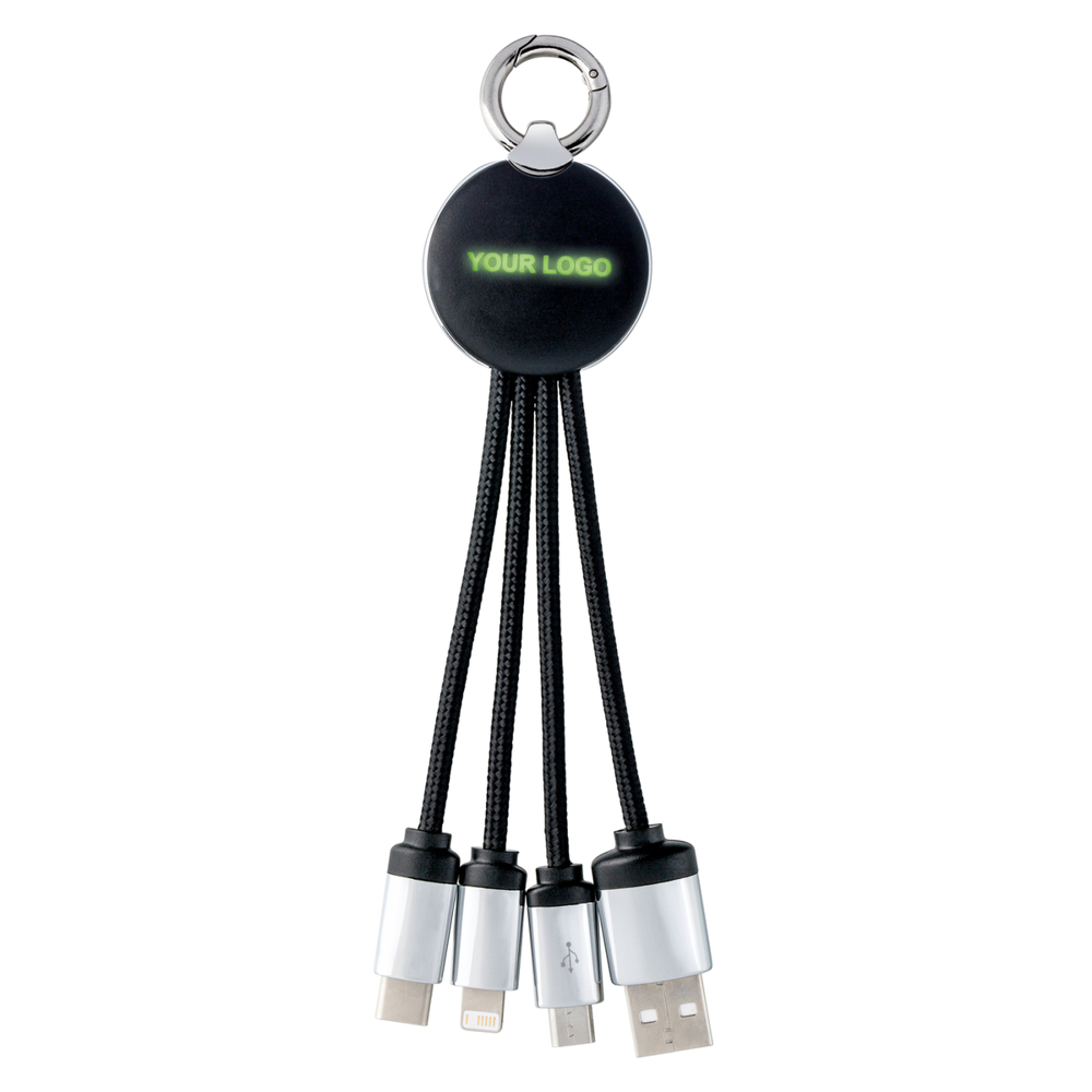 3-in-1 oplaadkabel met licht REEVES-PUHALANI - groen, zwart, zilver / zwart / groen