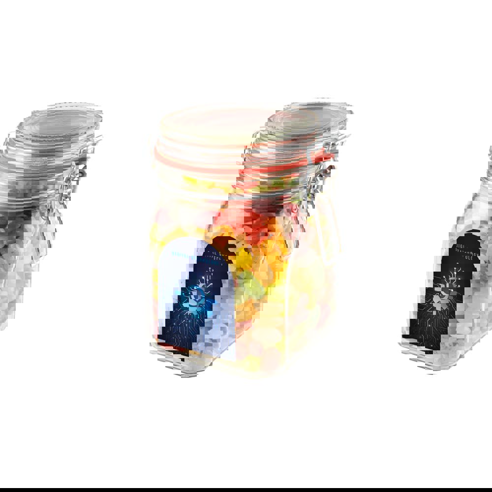 Weckpot 0,9 liter, gevuld met snoep