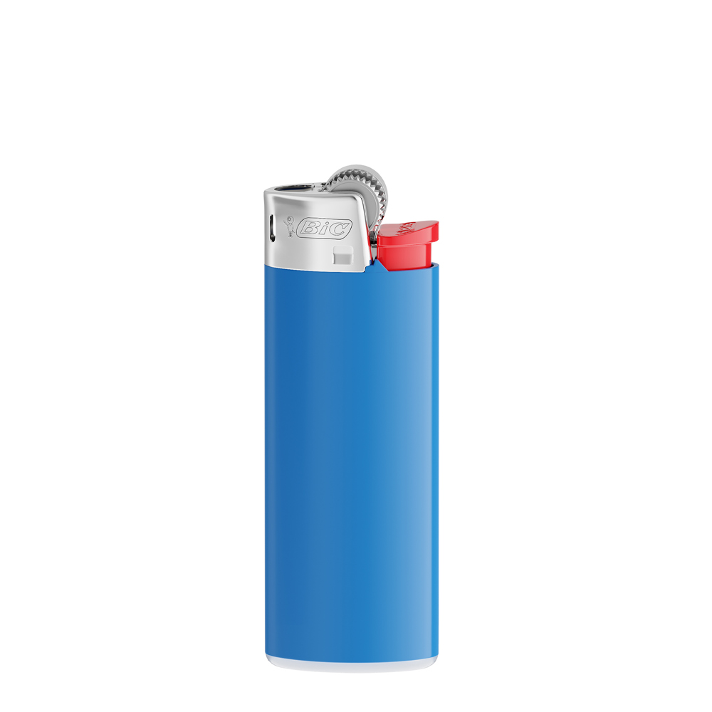 BIC® J25 Standaard aansteker - Blauwe houder - witte basis - rood drukknopje - chroomkap