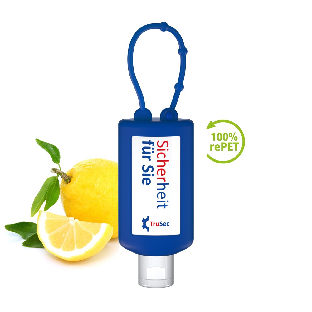 Handreinigingsgel, Bumper 50 ml, blauw, Body Label (R-PET)