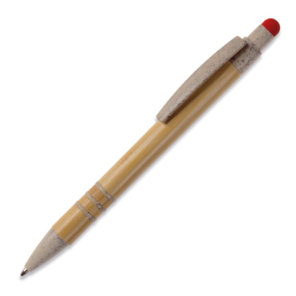 Balpen bamboe en tarwestro met stylus - Beige / Rood
