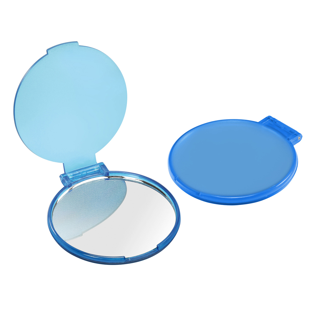 Pocket spiegeltje, rond - blauw-transparant