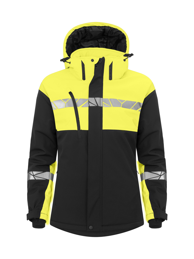 7418 GEVOERDE SOFTSHELL JAS DAMES - zwart/geel