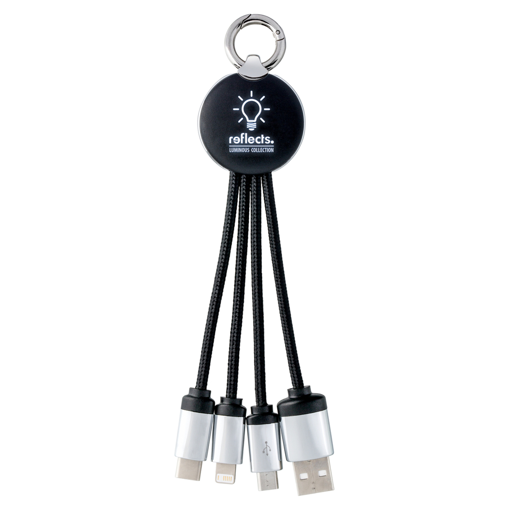 3-in-1 oplaadkabel met licht REEVES-PUHALANI - zwart, zilver, wit / zwart / wit