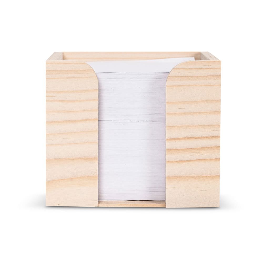 Kubushouder hout met wit papier 10x10x8.5cm 