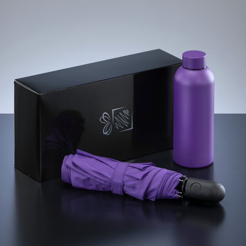 Active Set: thermische waterfles 500 ml & automatische paraplu - paars