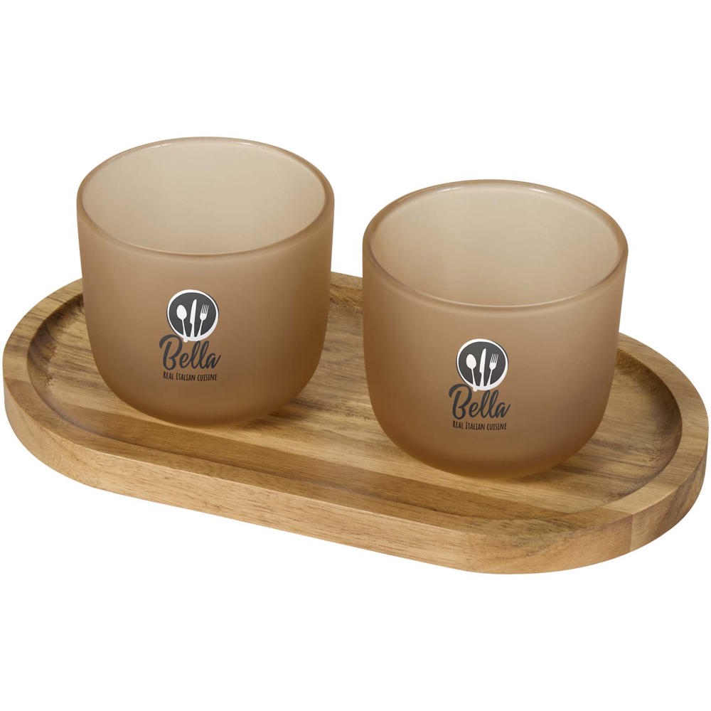 Male houten serveerblad en glazen bekerset - matte afwerking