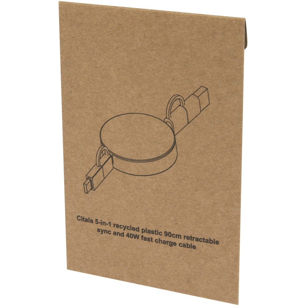 Citala 5-in-1 90 cm intrekbare datasynchronisatie- en 40 W snellaadkabel van gerecycled plastic