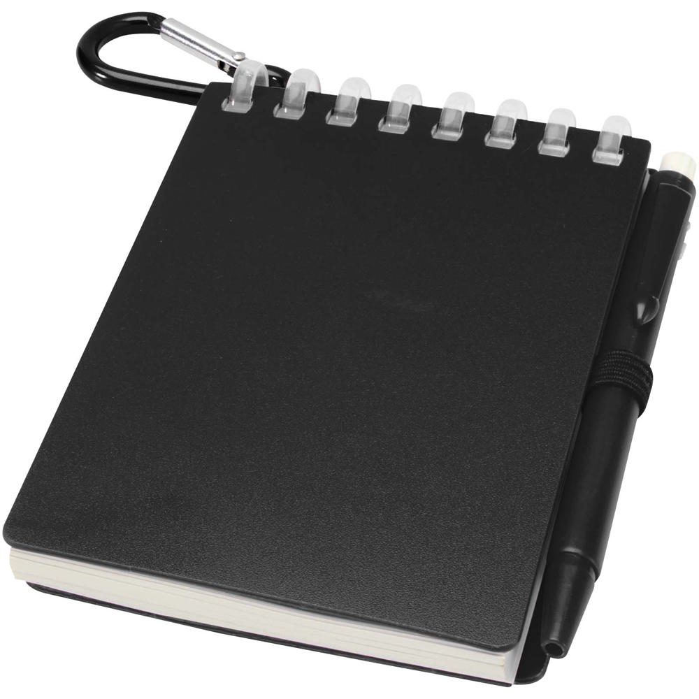 Lig Mini gerecycleerd outdoor notitieboek met zachte kaft en balpen (zwarte inkt) - Zwart