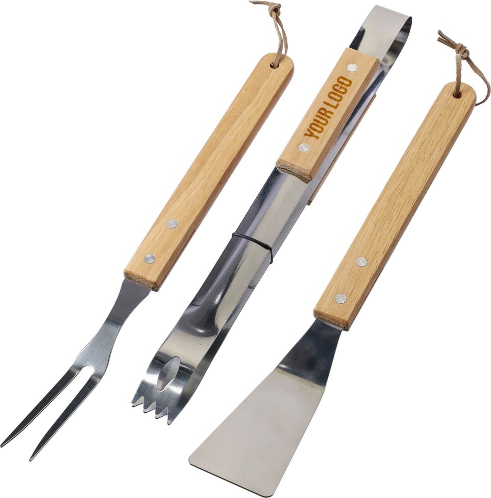 Barbecueset Kaitlyn | Rvs | 3 st | Houten handvatten