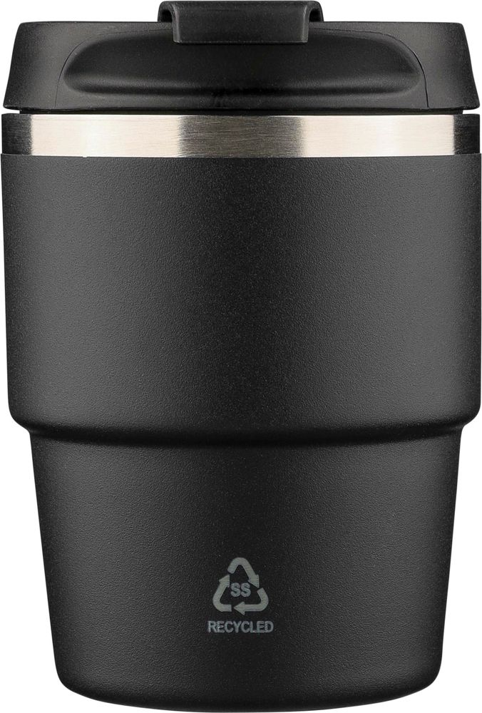 ?Gerecycled roestvrijstalen dubbelwandige drinkbeker (175 ml) Oli - Zwart