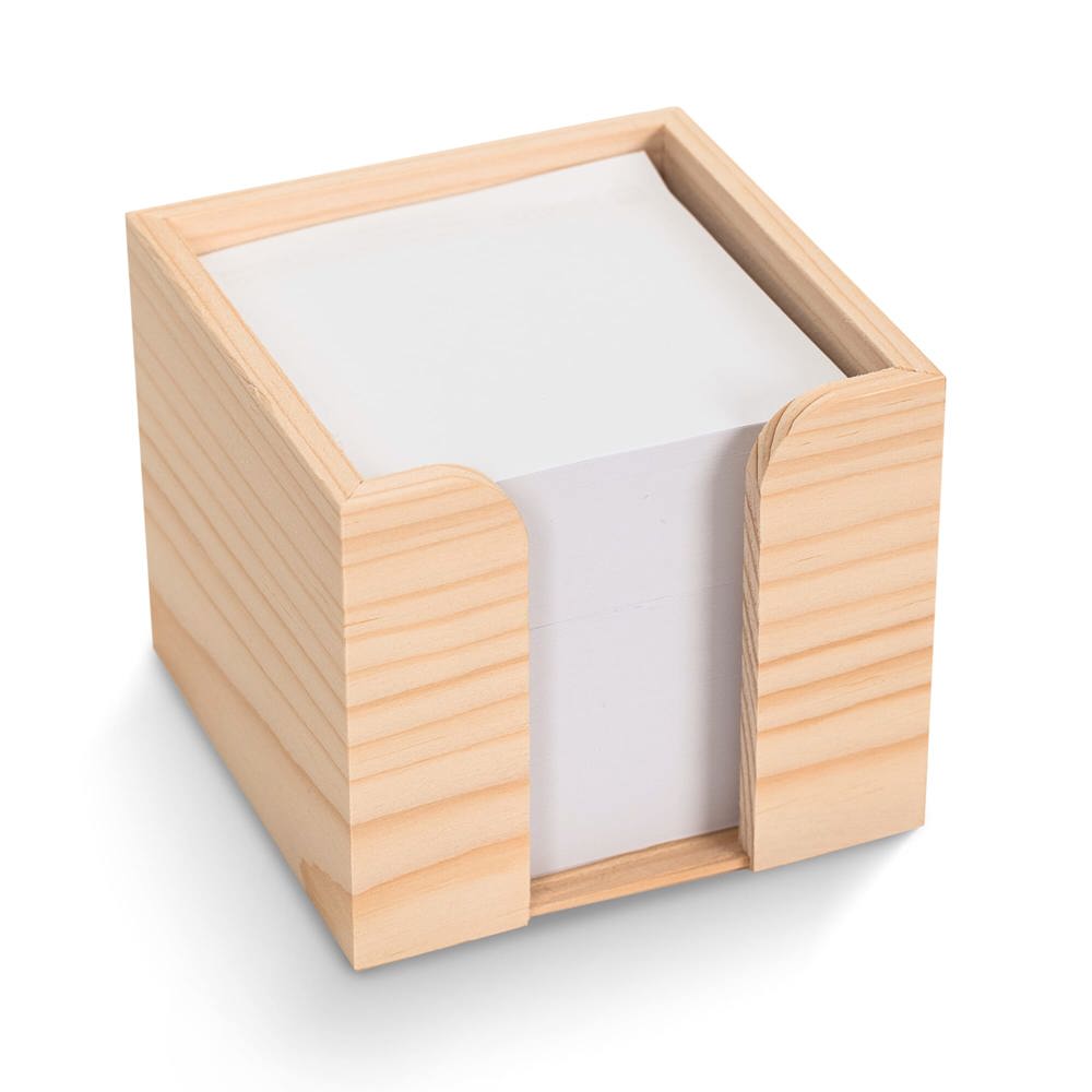Kubushouder hout met wit papier 10x10x8.5cm 