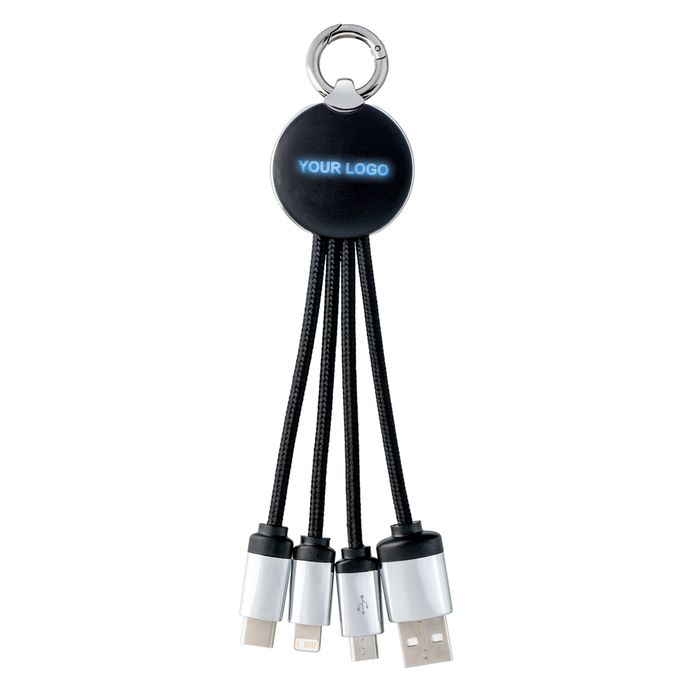 3-in-1 oplaadkabel met licht REEVES-PUHALANI - blauw, zwart, zilver / zwart / blauw