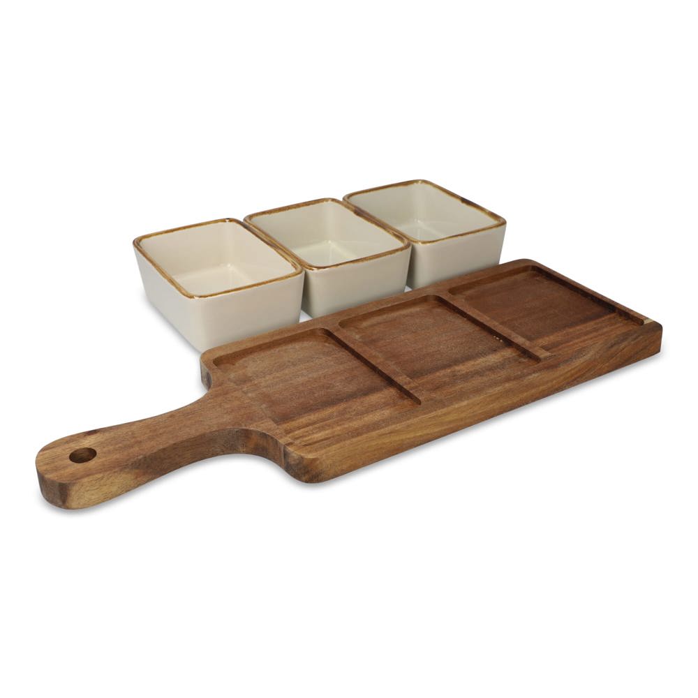 InSideOut houten serveerplank met 3 keramische schaaltjes