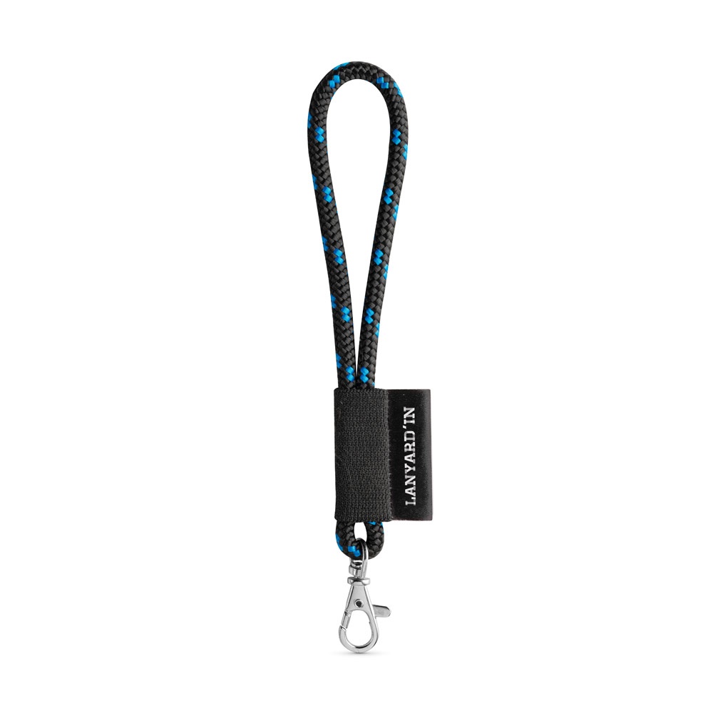 75092. Lanyard NAUTIC Short (Ø 7 mm) set met 9 mm karabijnhaak - Zwart, Royal blauw