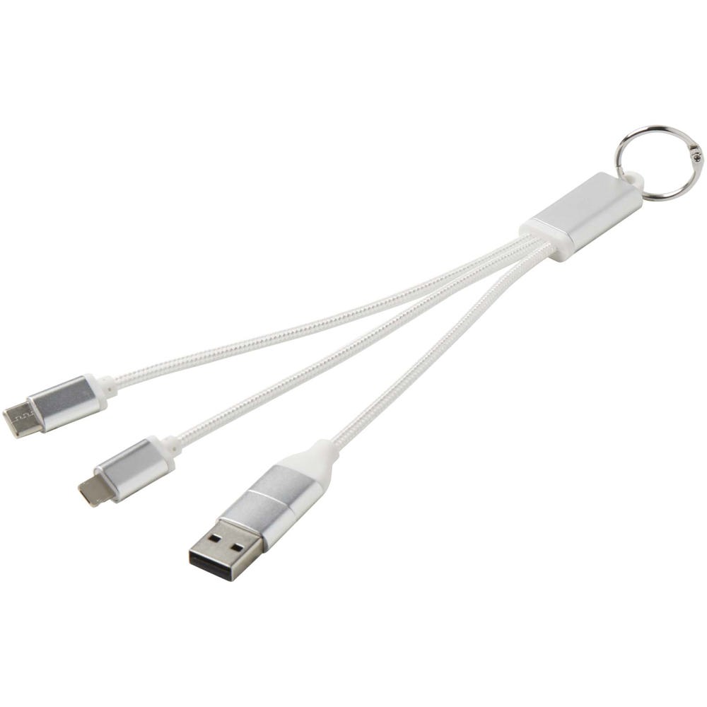 Metal 4-in-1 oplaadkabel van gerecycled aluminium met sleutelhanger - Zilver