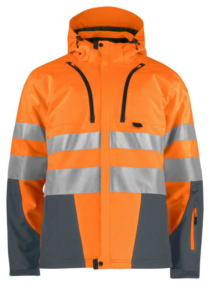 6420 GEVOERDE SIGNALISATIESOFTSHELL EN ISO 20471 KLASSE 3 - Oranje/Grijs