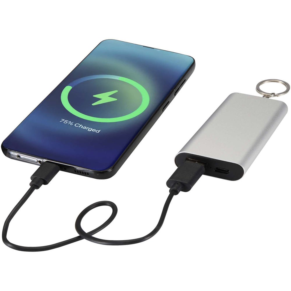 Arcturus powerbank van 2000 mAh van gerecycled aluminium met sleutelhanger