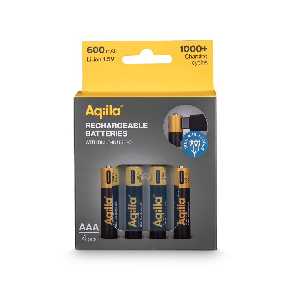 Aqiila Oplaadbare USB-C Batterijen AA 600mAh 4-pack