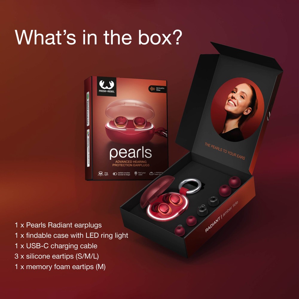 Fresh 'n Rebel Pearls Radiant Festival Oordopjes – Gecertificeerde Gehoorbescherming – Case met Tracker