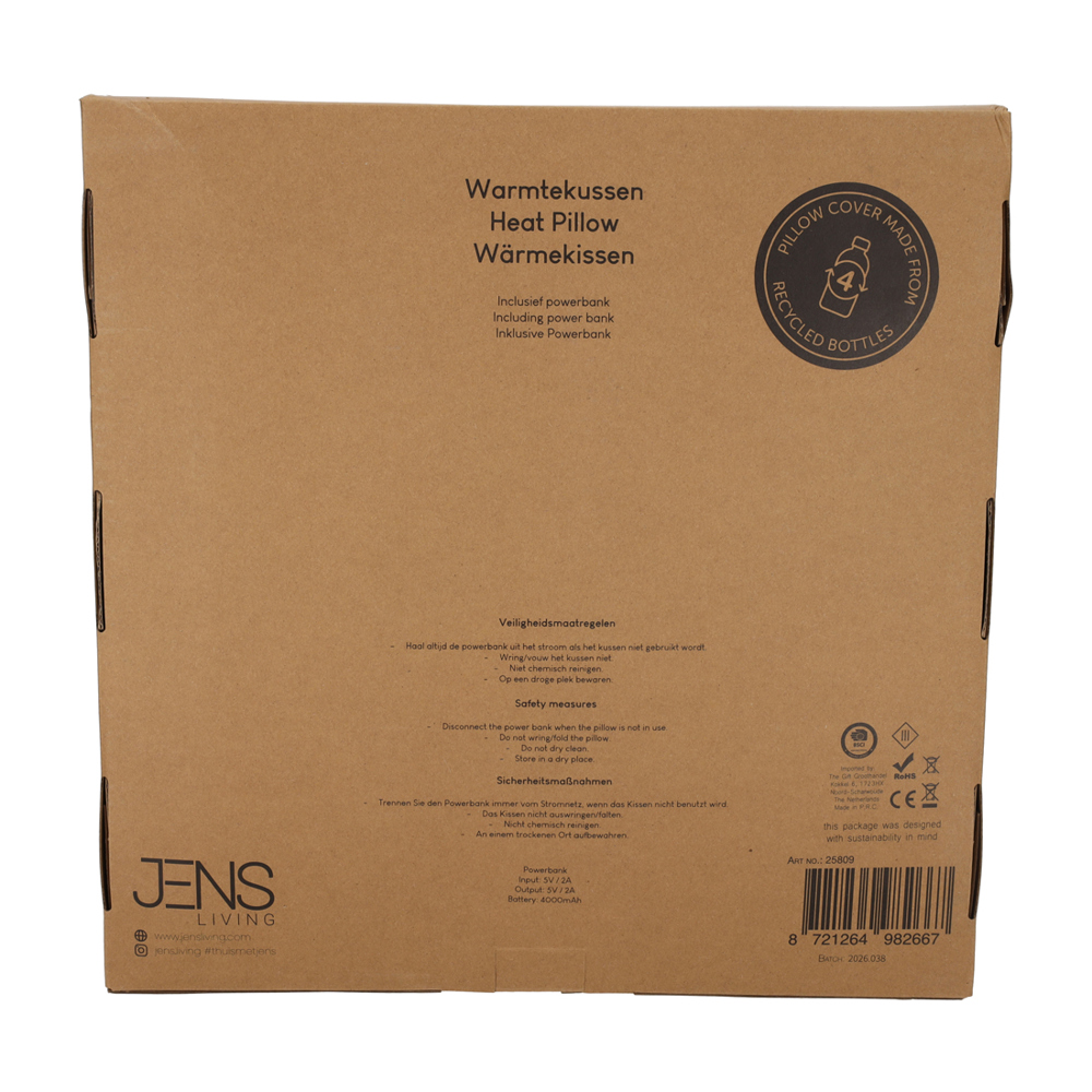 JENS Living Warmtekussen RPET 40x40 Zwart