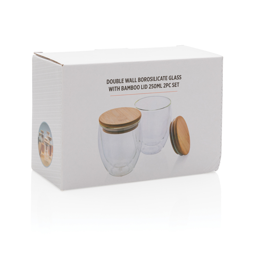 Dubbelwandig borosilicaatglas met bamboe deksel 250ml set