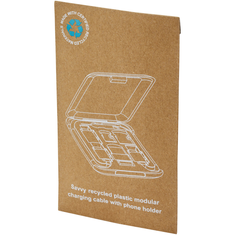 Savvy modulaire oplaadkabel van gerecycled plastic met telefoonhouder