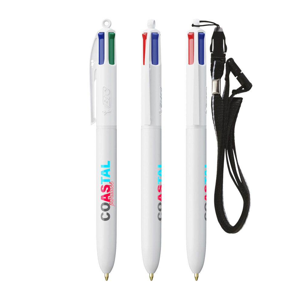 BIC® 4 Colours® ballpen + lanyard - wit