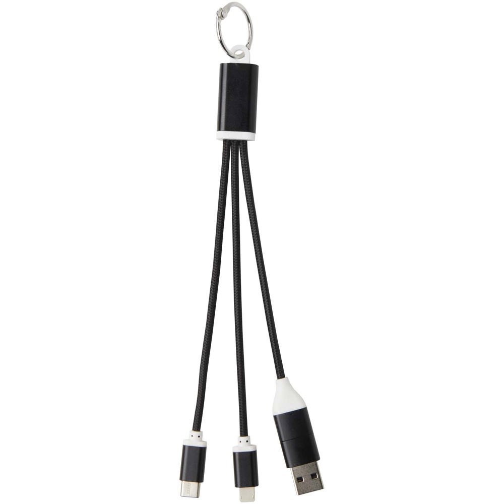 Metal 4-in-1 oplaadkabel van gerecycled aluminium met sleutelhanger