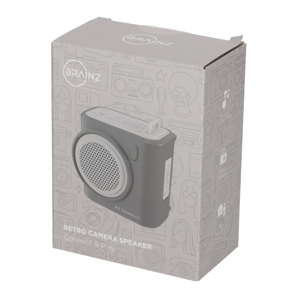BRAINZ Retro Camera Speaker Grijs