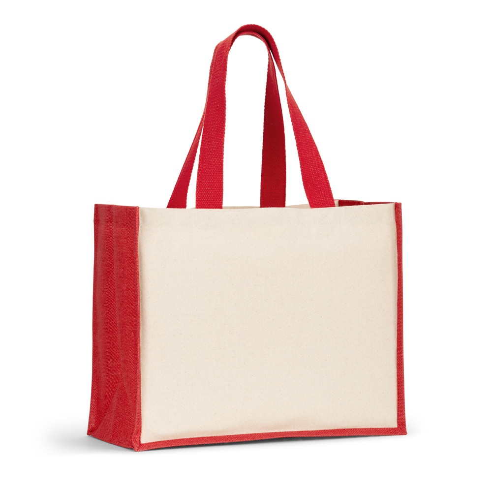 HELSINQUE COLOUR. Canvas tas (320 g/m²), met bodem en zijkanten van gelamineerd jute (350 g/m²) in kleuren - Rood
