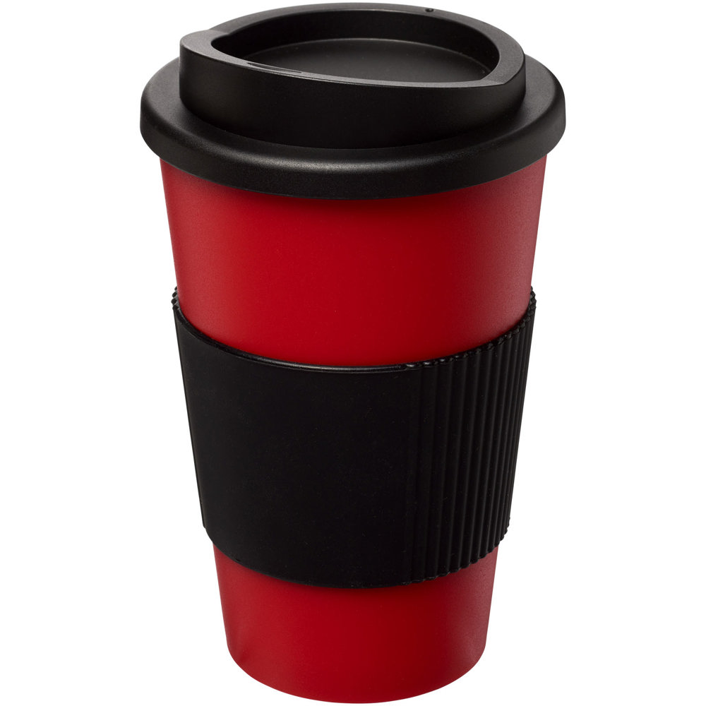 Americano® geïsoleerde beker van 350 ml met handgreep - Zwart, Rood