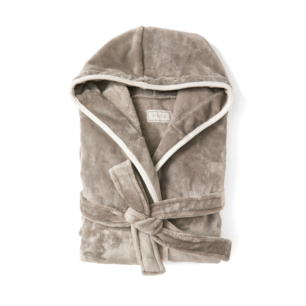 VINGA Louis luxe pluche RPET badjas maat S/M - grijs (± PMS Grey)