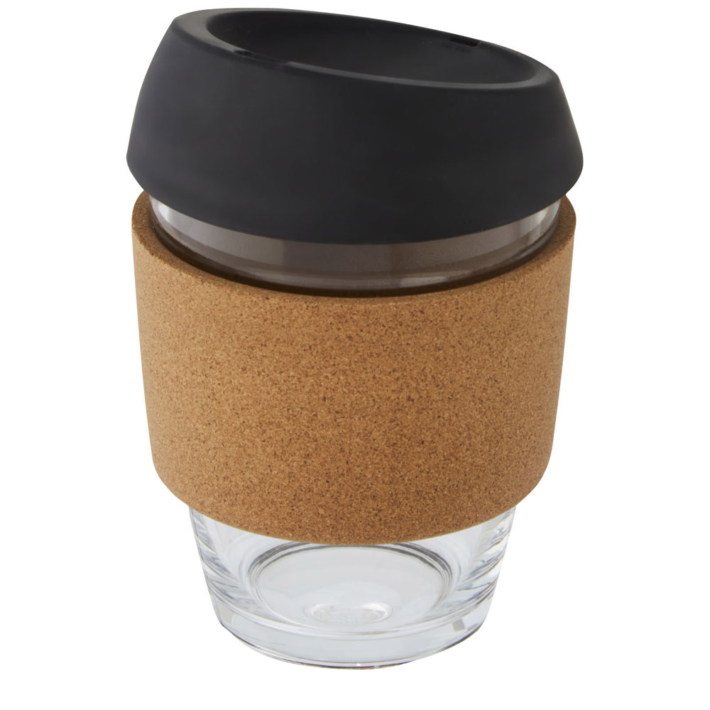 Lidan borosilicaat glazen beker van 360 ml met kurken grip en siliconen deksel