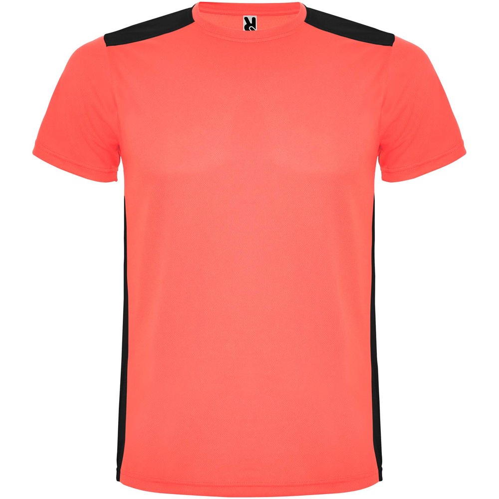 Detroit 130 g/m² unisex sportshirt met korte mouwen - Fluorkoraal, Zwart