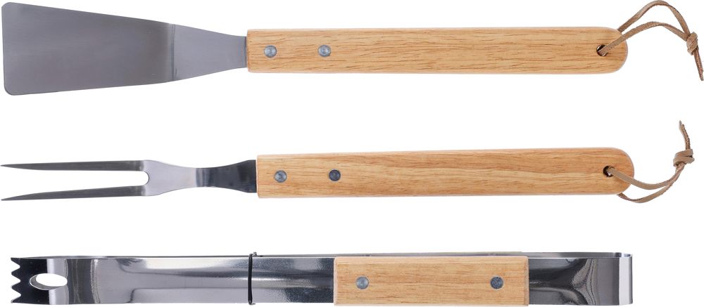 Barbecueset Kaitlyn | Rvs | 3 st | Houten handvatten - bruin