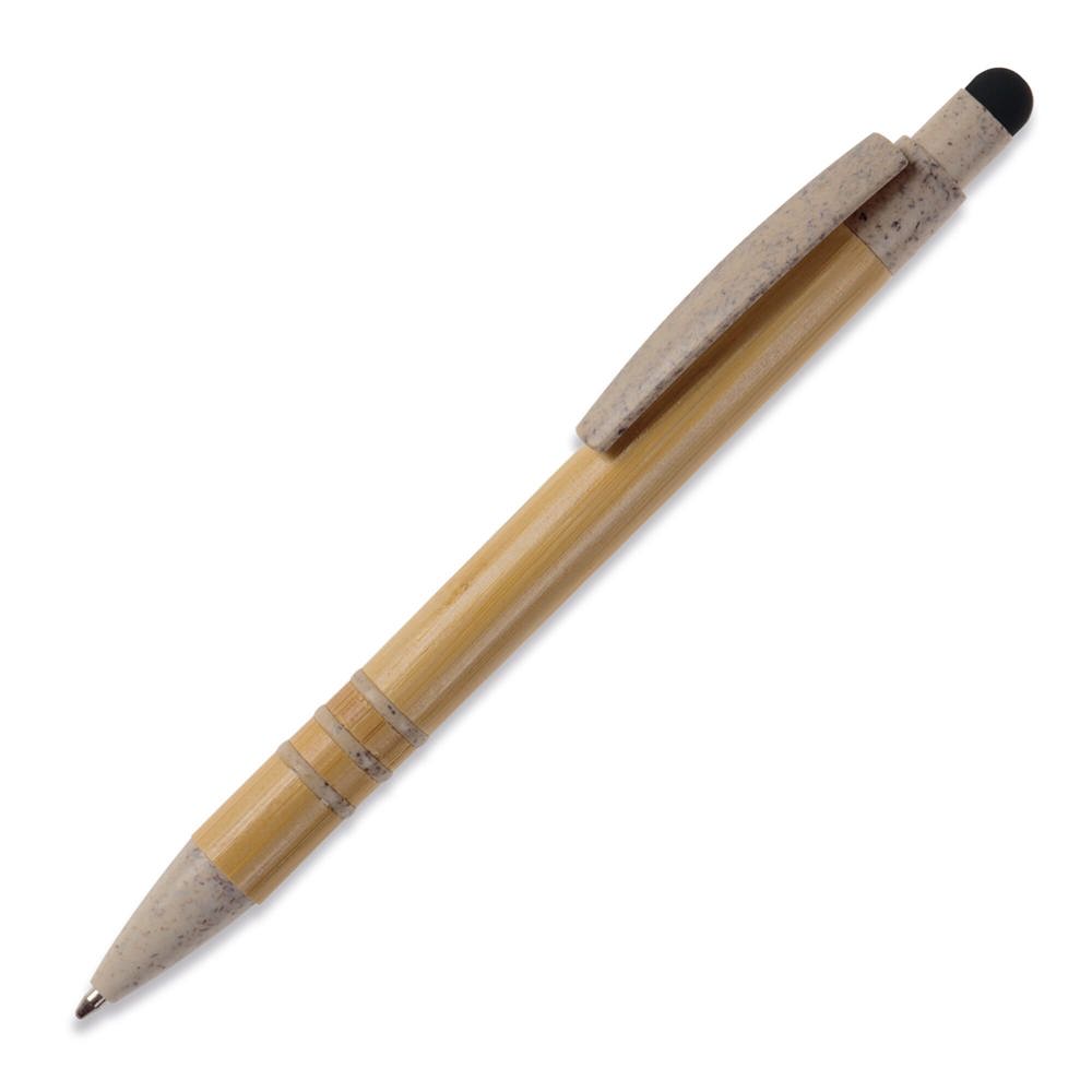 Balpen bamboe en tarwestro met stylus - Beige / Zwart