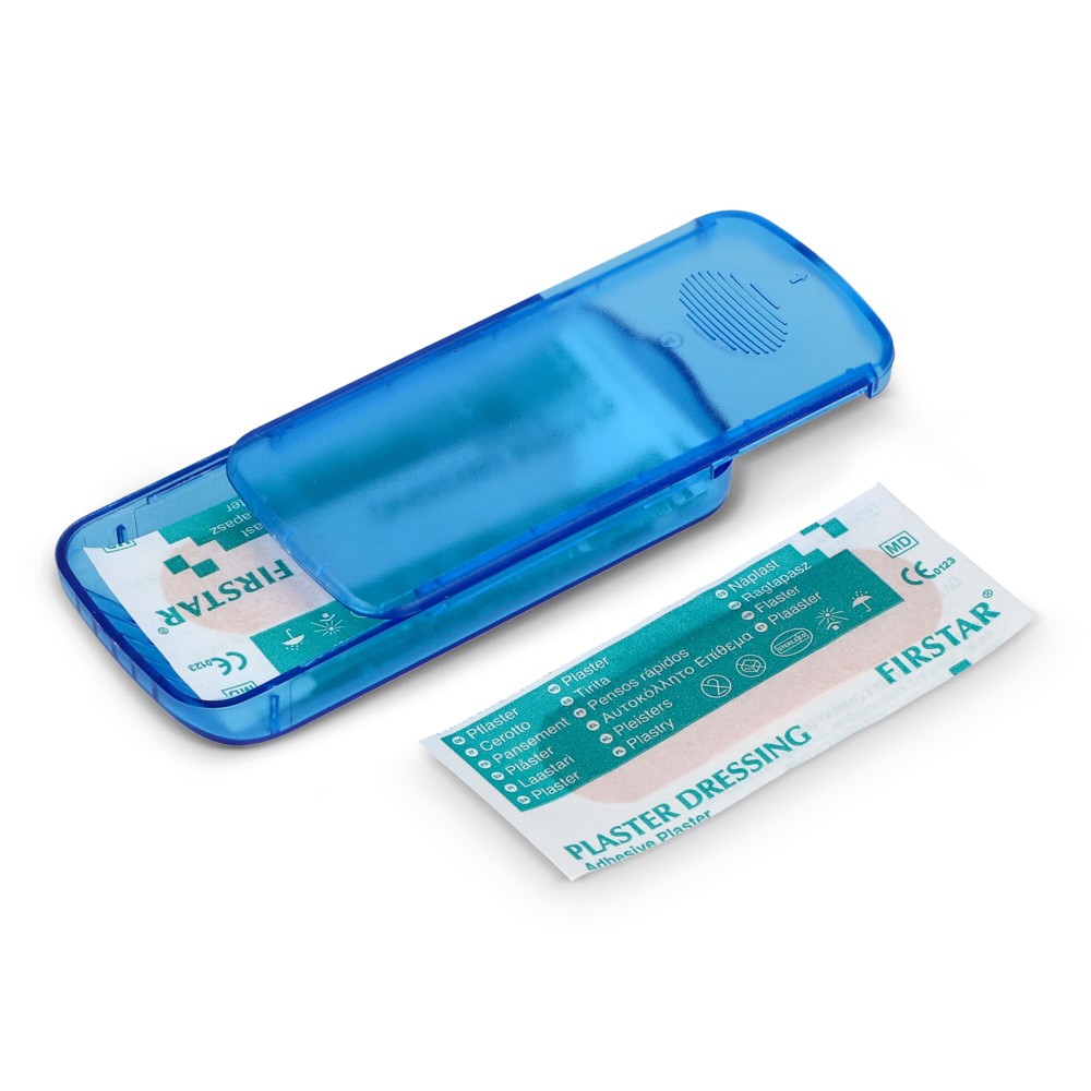 Pleistersdoosje met 5 PE-pleisters (56 × 18 mm) - blauw