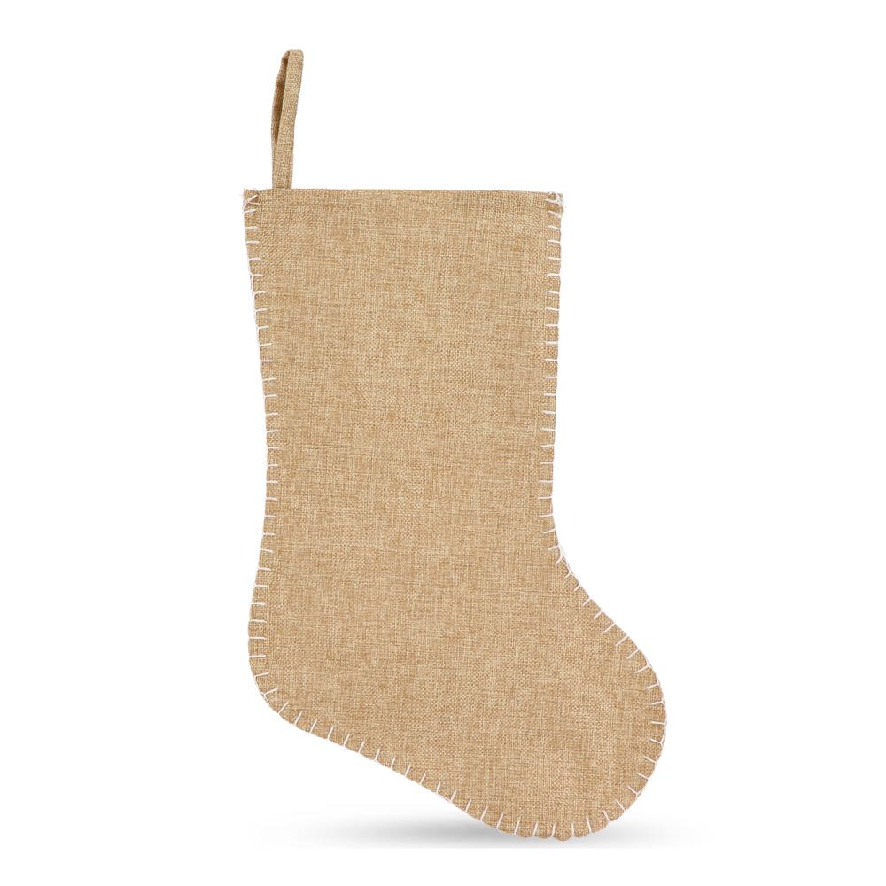 Jute-stijl kerstsok met decoratieve stiksels 40 cm