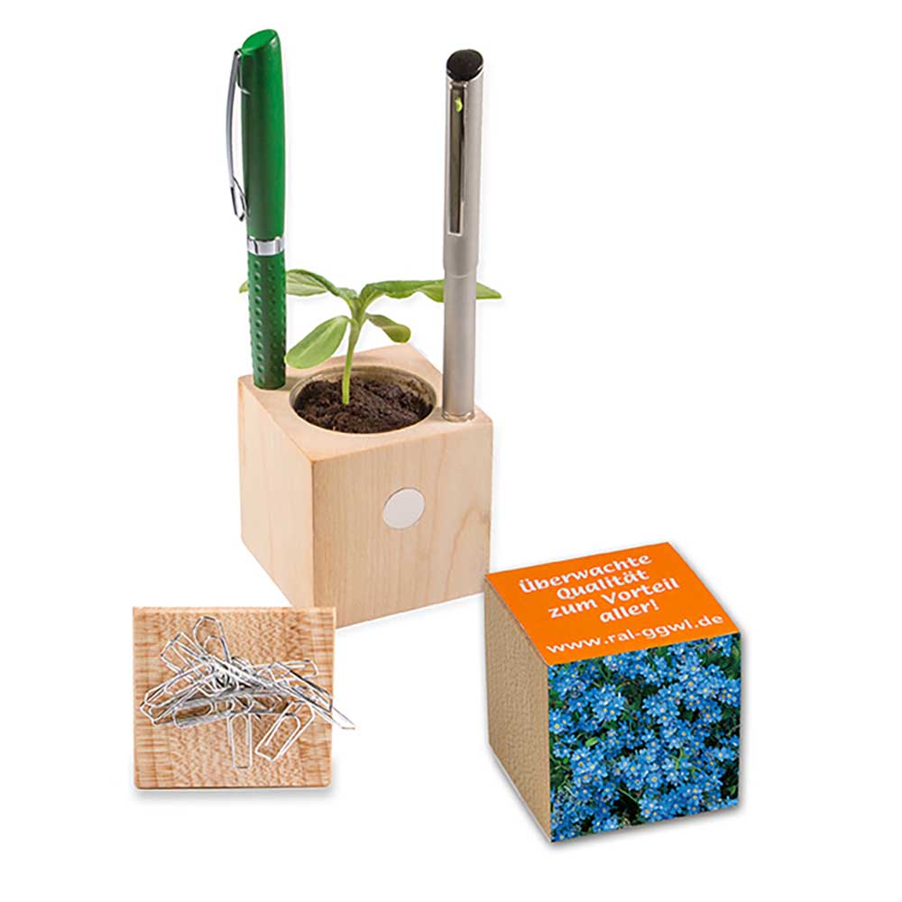 Houten pennenbakje met zaden - individueel