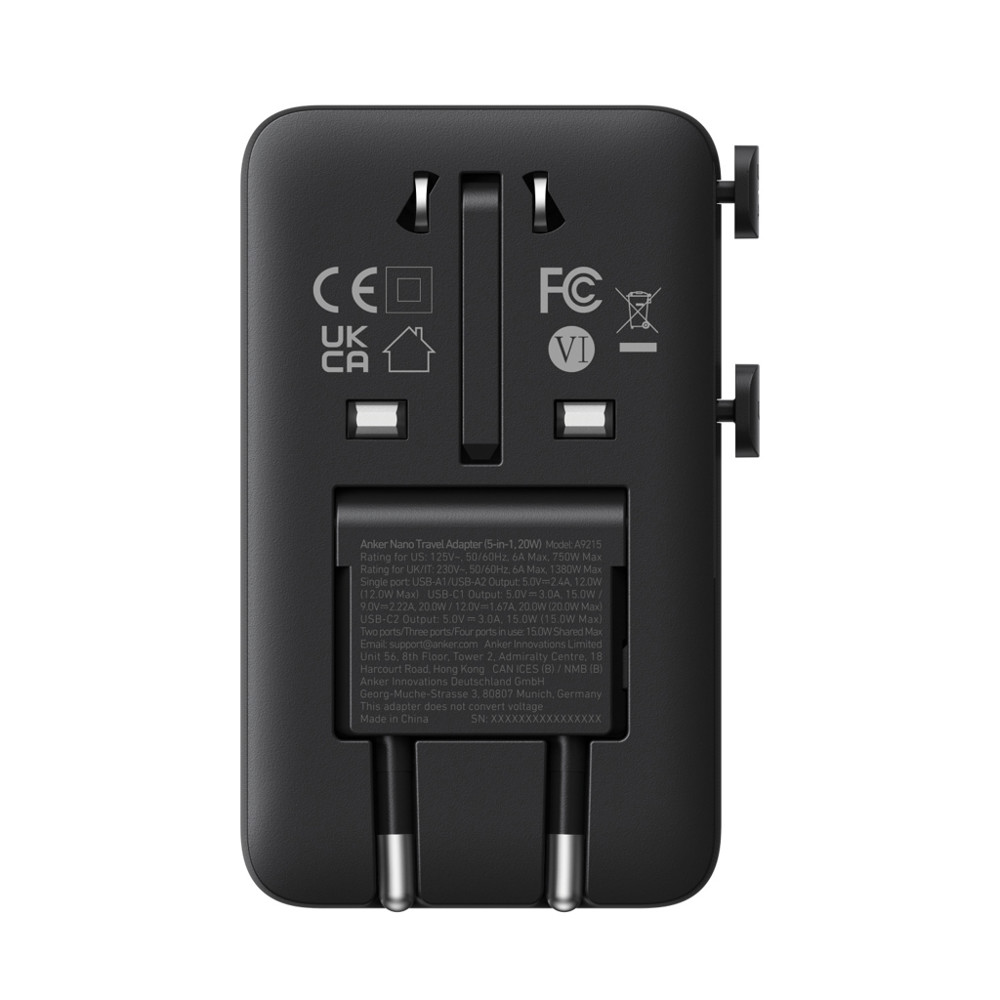 Anker Nano-reisadapter (5-in-1, 20 W)