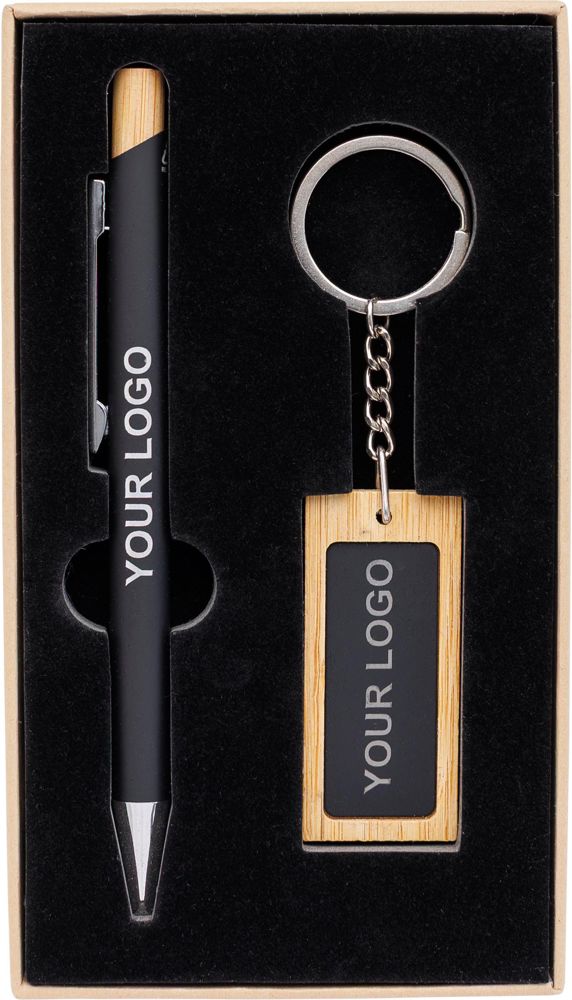 Cadeauset Zaid | Gerecycled | Balpen en sleutelhanger - zwart
