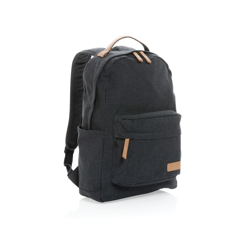 Impact AWARE™ 16 oz. recycled canvas laptop rugzak - zwart (± PMS Black)