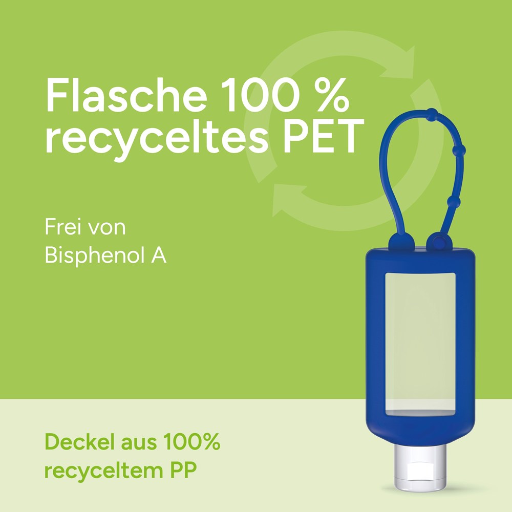 Handreinigingsgel, Bumper 50 ml, blauw, Body Label (R-PET)
