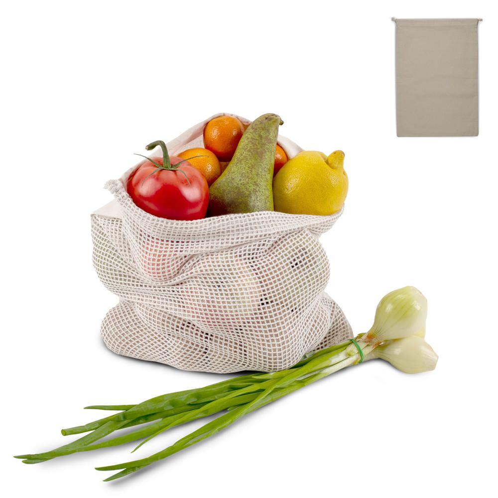 Herbruikbaar groente &amp; fruit zakje OEKO-TEX® katoen ecru 30x40cm