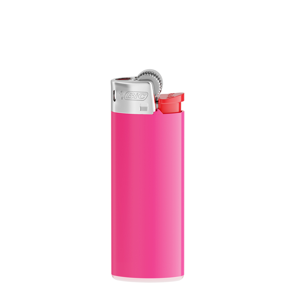 BIC® J25 Standaard aansteker - Fucsia houder - witte basis - rood drukknopje - chroomkap